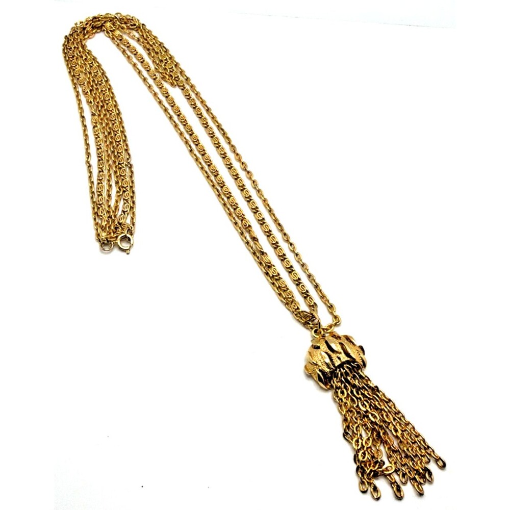 Vintage Multi Strand Tassel Layered Chain Necklace Gold Tone Draped Statement